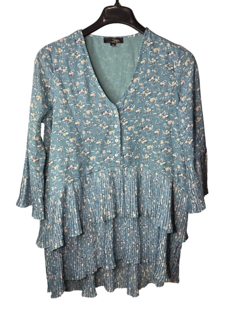 Suzanne Betro High Low Tunic Top Size M Pleated Ditsy Floral Multicolor